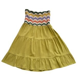 Umgee Boho Strapless Dress M NWT Crochet Linen Blend Tiered Smocked Ruffle